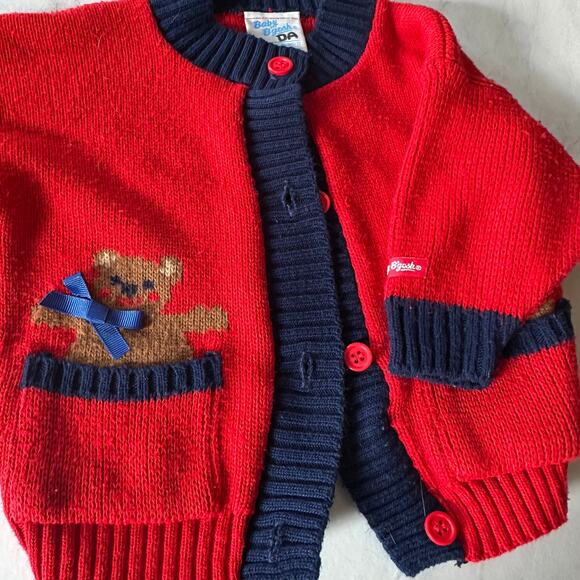 Vintage baby b’gosh red button up cardigan sweater teddy bear sz 12 months bow - Picture 10 of 10